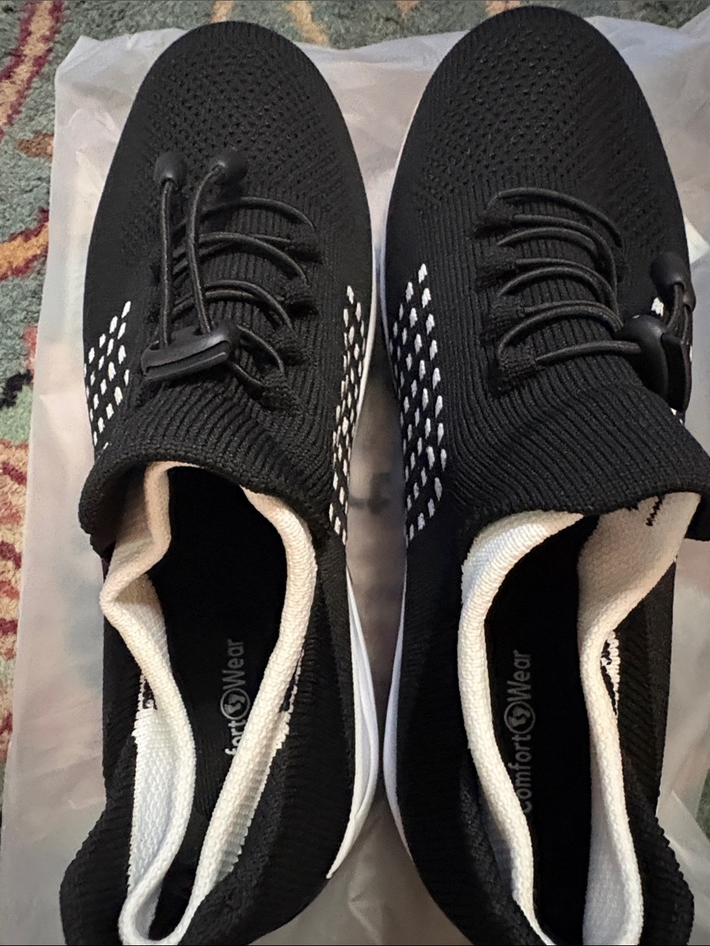 Women’s Black Knit Slip-On Sneakers with White Accents
